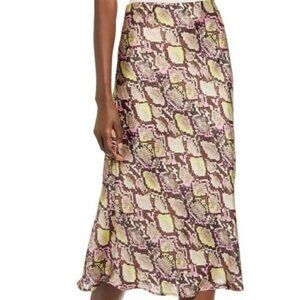 NWT Leith Size M Taupe Pink Tan Green Snakeskin Midi Skirt MSRP $49